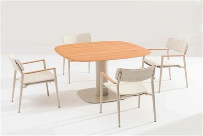 Set eettafel en stoelen voor buiten - Aluminium en teak